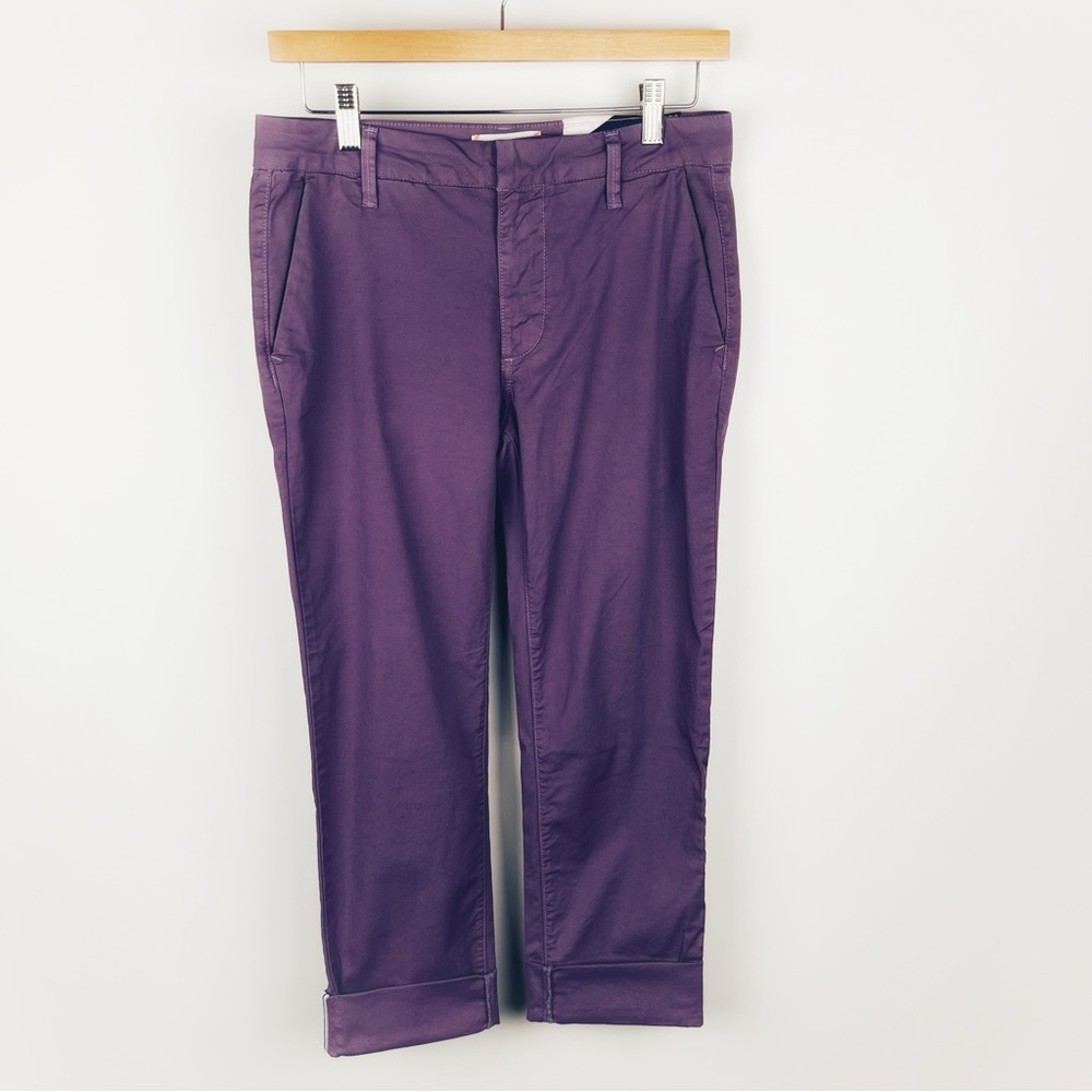 NWT Sundry Stripe Roll Up Trouser Cuffed Cropped Mid-Rise Pants Purple Size 24